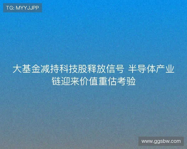 大基金减持科技股释放信号 半导体产业链迎来价值重估考验